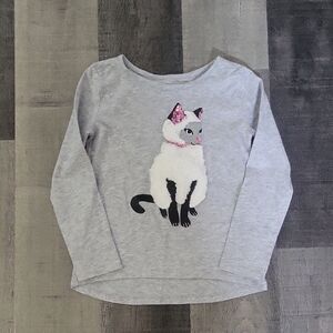 Place Gray Long Sleeve Tee with Cat Design